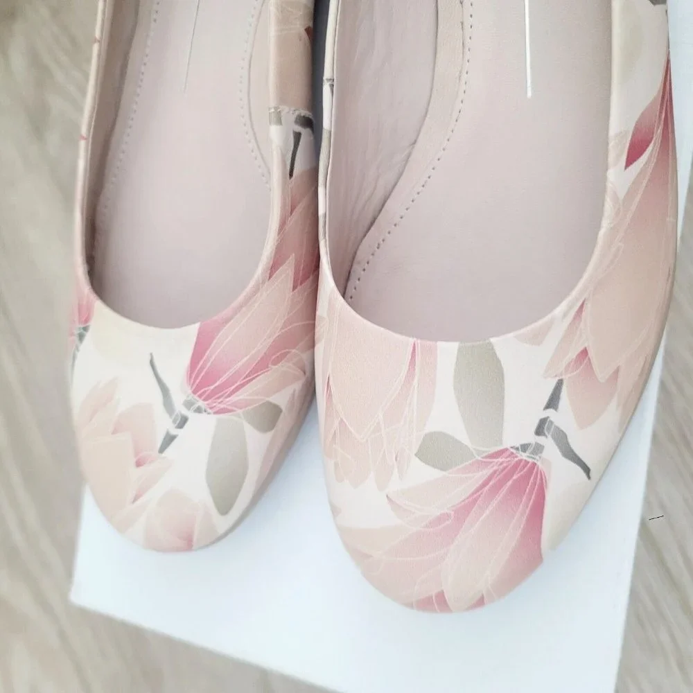 Ecco Anine Pink Beige Floral Ballet Ballerina Flats Slip On Leather Shoes 6 37_6